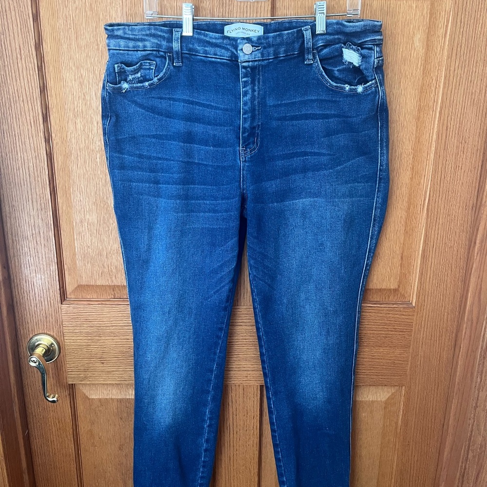 Flying Monkey Dark, mid rise  Blue Skinny Jeans - Picture 2 of 6